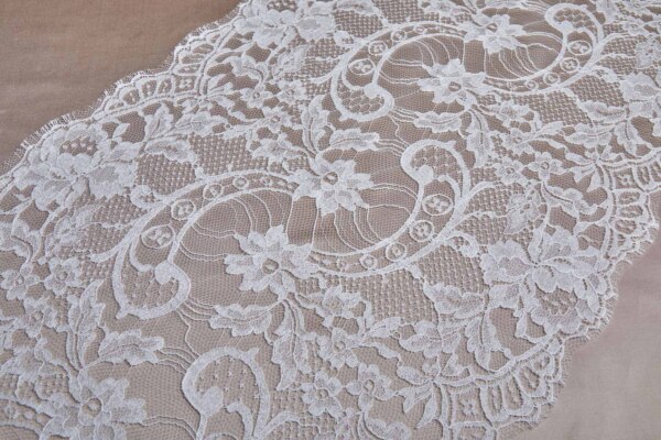 Leavers Lace Scroll Border Trim - Pale Ivory