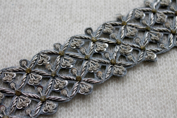 Zari & Sequin Trim - Silver / Pale Blue