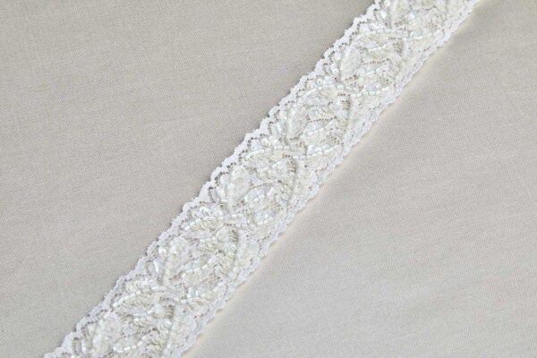 Beaded and Sequinned Lace Ribbon Trim - Creamy Ivory