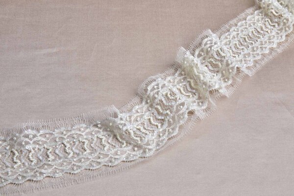 Beaded and Sequinned Lace trim in Cream and Ivory