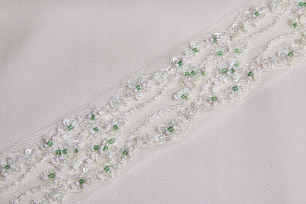 Delicate Lace Trim with Pink, Green and Clear / Ivory Beads