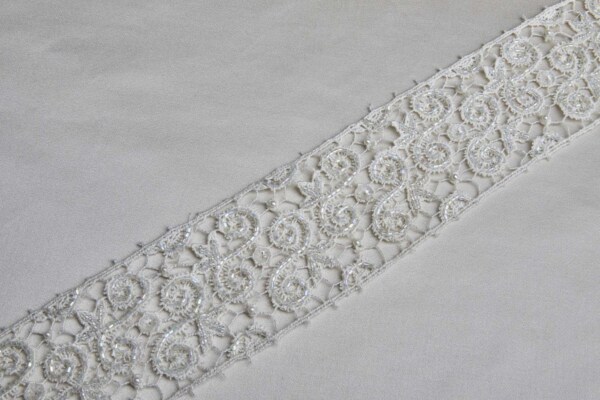 Crochet Style Guipure Trim with Beaded and Sequinned Swirls
