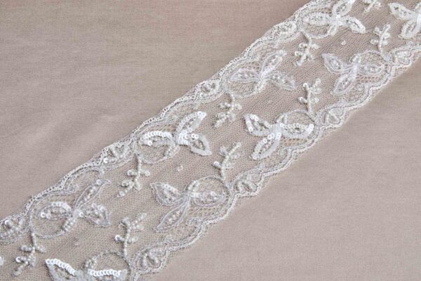 Beaded and Sequinned Delicate Tulle Trim - Ivory