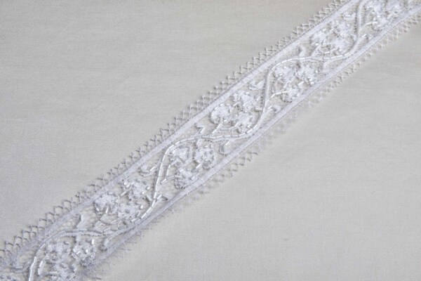 Beaded Leavers Lace Band Trim - Off White