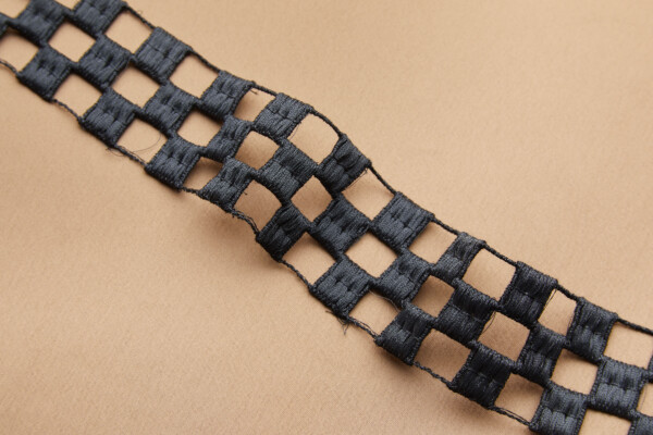 Checkerboard Geometric Guipure Lace Trim - Gunmetal