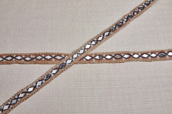 Diamond Mirrors with Black and Gold Thread on Brown trim