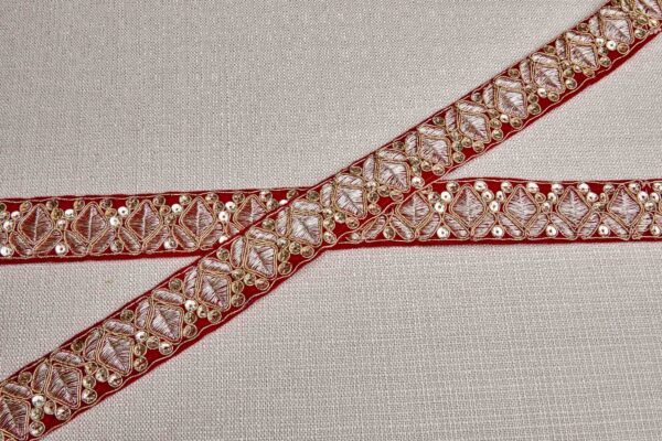 Geometric Flower Bud Motif Trim - Gold on Red