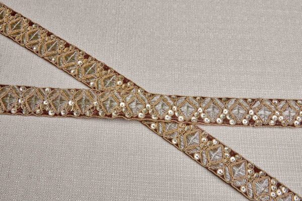 Geometric Flower Bud Motif Trim - Gold on Brown