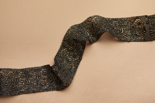 Embroidered Organza Ribbon - Black and Gold Lurex