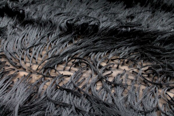 "Yeti" Viscose Fringing on Silk Chiffon - Black fabric