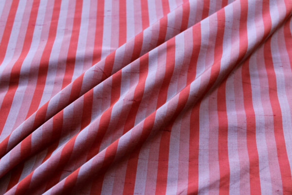 Wide Striped Silk Dupion - Carmine & Grey fabric
