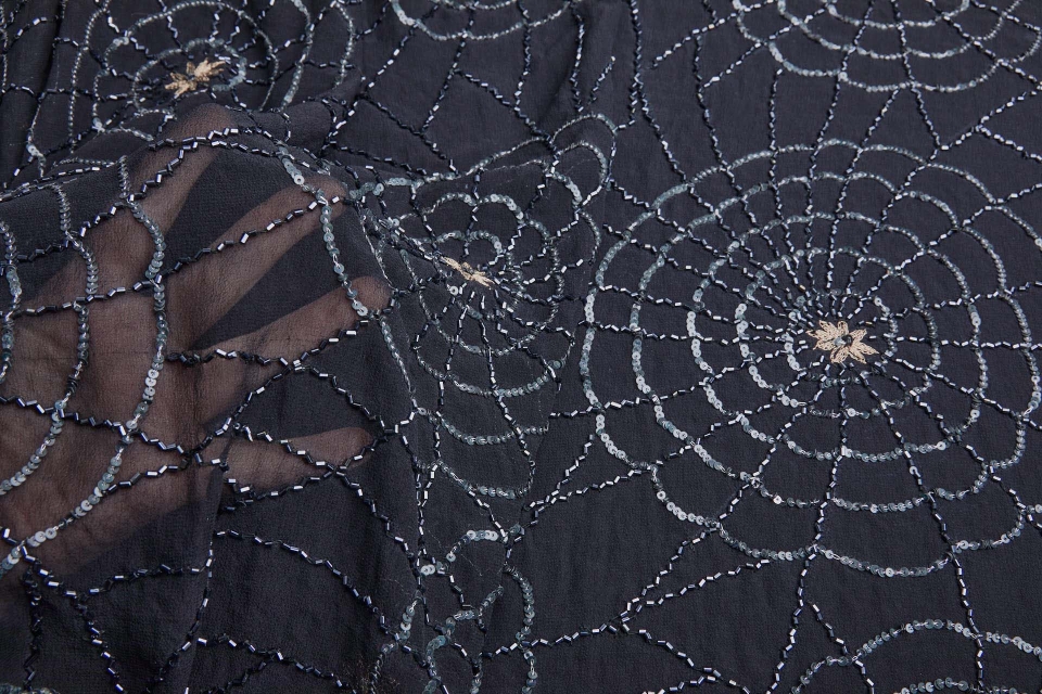 Black Georgette with Beading and Sequins in a Spider Web Pattern