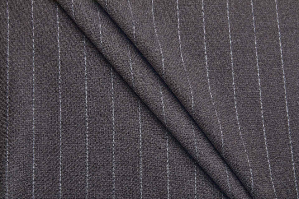 Worsted Wool Flannel Suiting - Umber with Grey Chalkstripe
