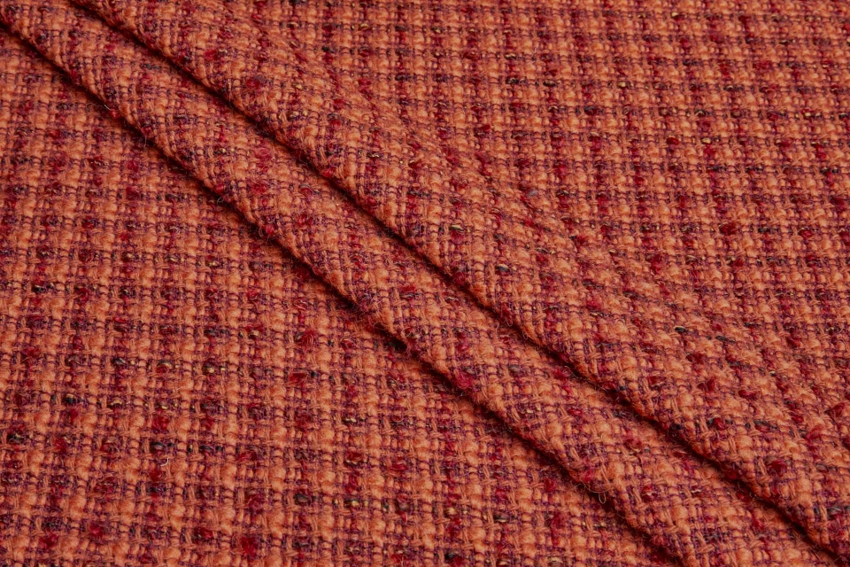 Chunky Textured Check Coating - Rust & Orange