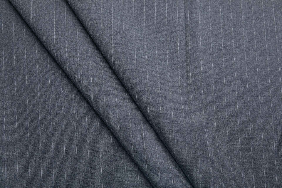 Super Fine Wool Suiting - Charcoal with Light Grey Pinstripe