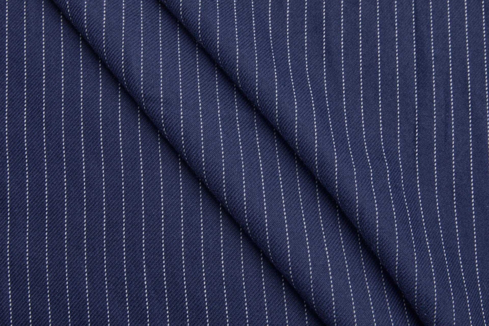 Soft Cotton Twill Suiting - Navy with White Pinstripe