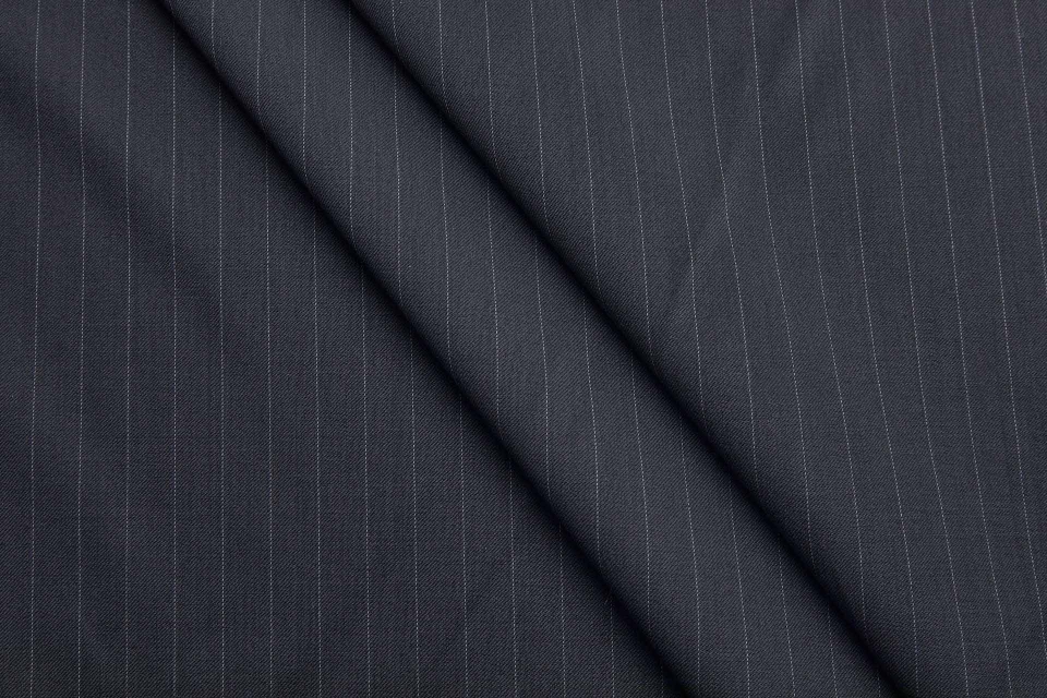 Super Fine Wool Suiting - Black with Grey Pinstripe