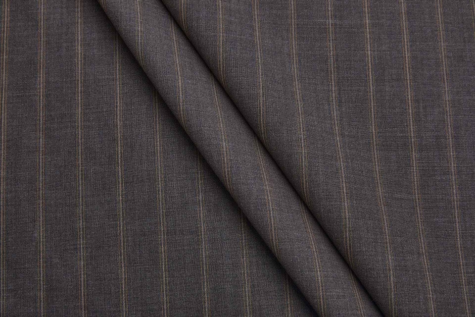 Fine Summer Wool Suiting - Smokey Brown with Amber Pinstripe