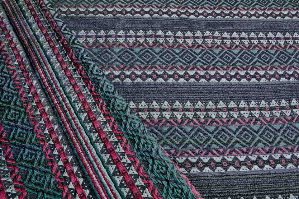 Geometric Stretch Jacquard - Black, Red and Teal