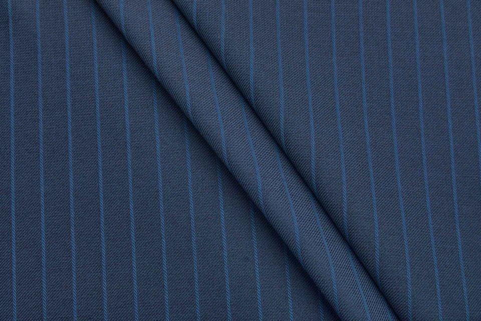 Reversible Twill Stripe Wool Suiting - Teal and Dark Ink Blue