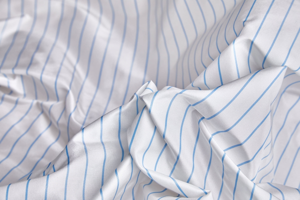 Silk Taffeta - Blue Pinstripe on Ivory