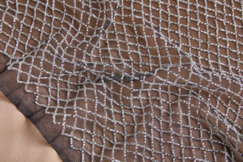 Cool Silver Beaded Fishnet Design on Black Tulle