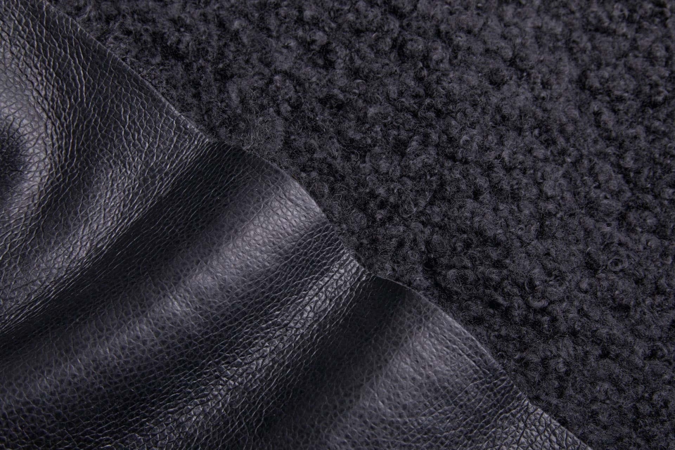 Shearling Faux Fur Backed Leatherette - Black on Black