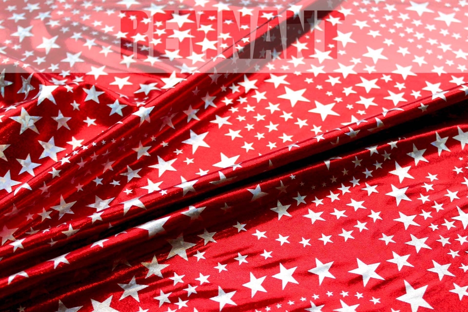 REMNANT - Star Pattern Metallic Foiled Lycra - Red - 1.9m Piece