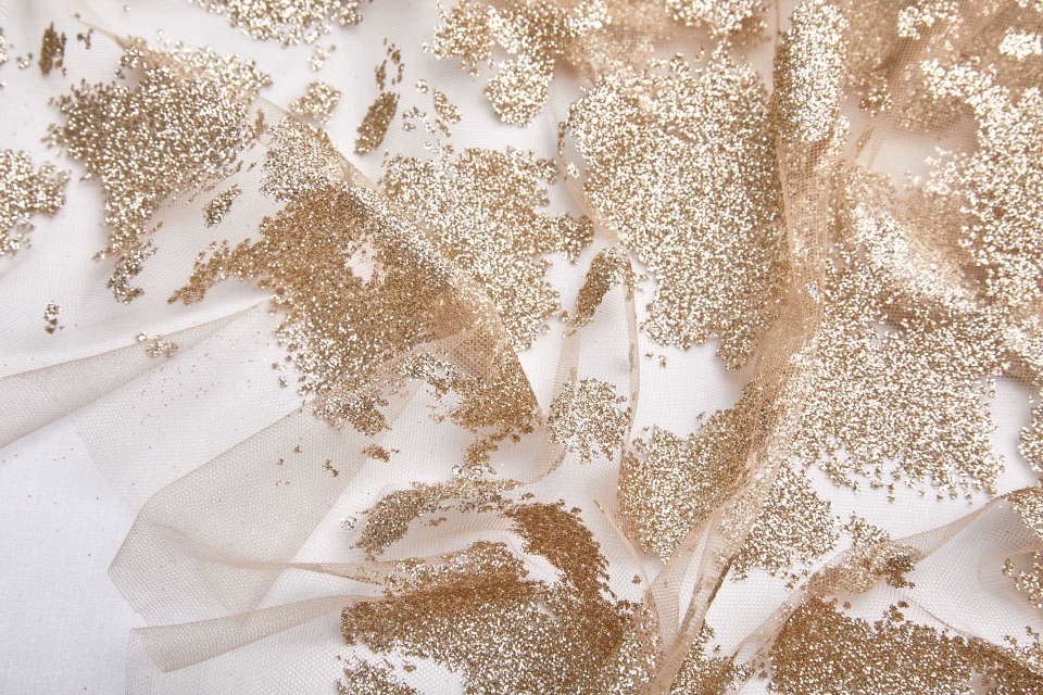BACK IN STOCK - Glitter Splash Tulle - Nude/Gold