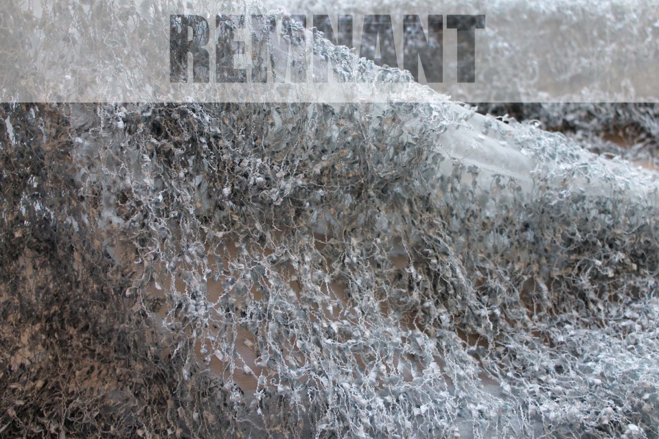 REMNANT - Chenille Tassels on Tulle - Blue Grey - 0.4m Piece