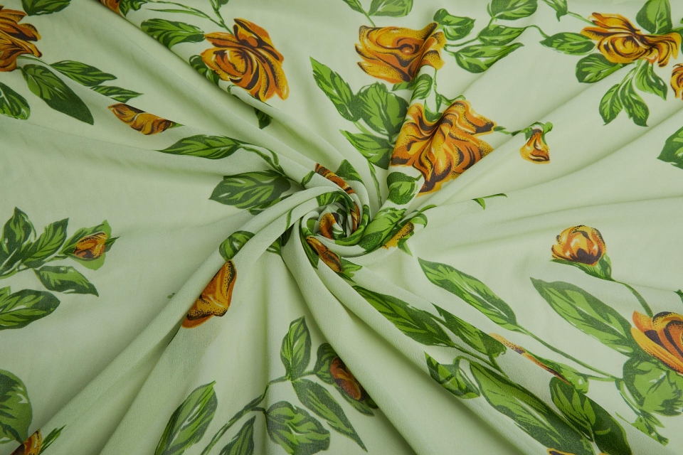Floral Printed Silk Chiffon - Greens and Yellow