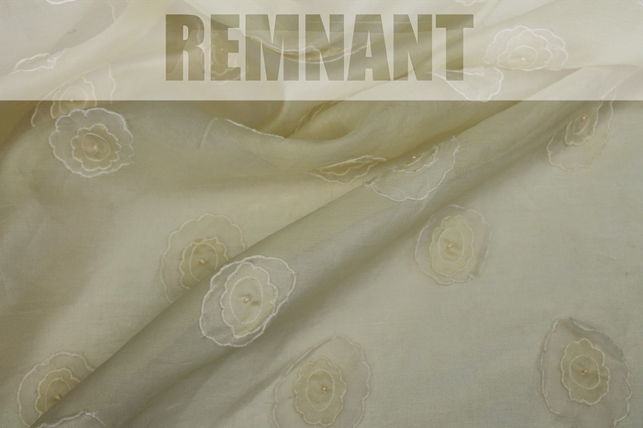 REMNANT - Pale Yellow Flower Appliqué on Silk Organza - 0.4m Piece