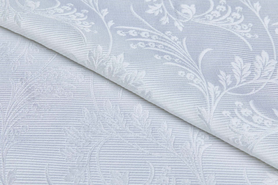Floral Scroll on Ottoman Rib Texture  - White