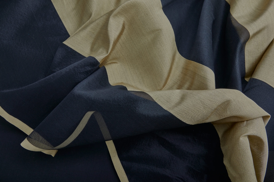 Wide Satin Stripe Silk Organza - Black and Gold