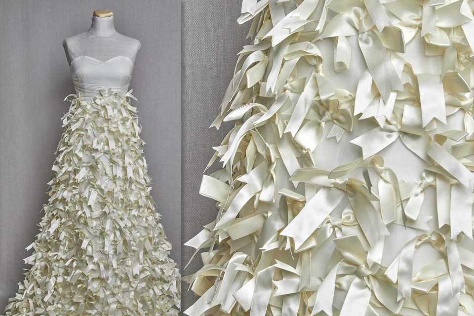 Creamy Ivory Satin Bows on Organza