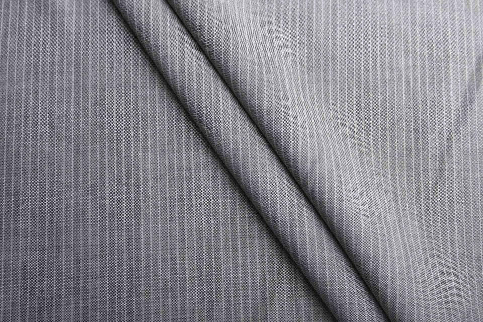 Super Fine Wool Pencil Stripe Suiting - Mid grey with Light Grey Pinstripes