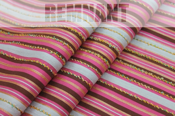 REMNANT - Striped Brocade - Pink Grey & Maroon - 2M PIECE