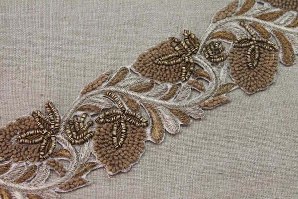 Metallic Embroidery Trim - Floral Gold, Copper & Brown
